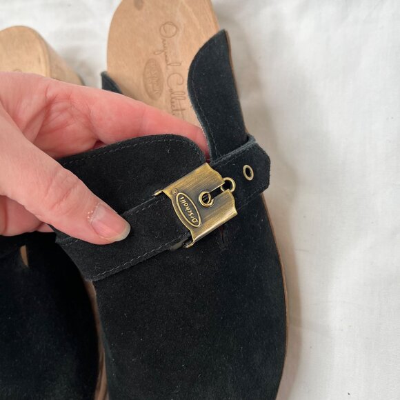 Dr Scholl's Original Collection Black Suede Wood Clog Mules  9 - Picture 8 of 10
